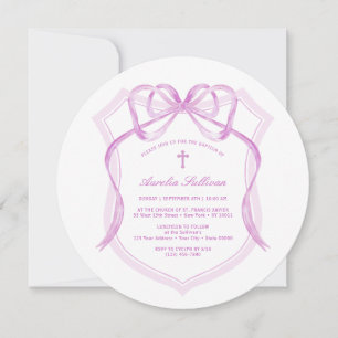 Elegant Lilac Bow Crest Baptism Invitation