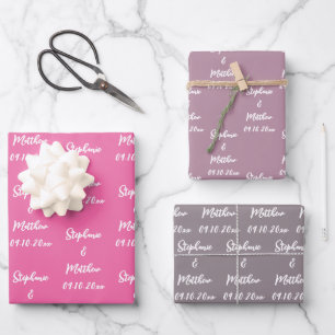 Elegant Lilac Bride Groom Names Weddings Wrapping Paper Sheet