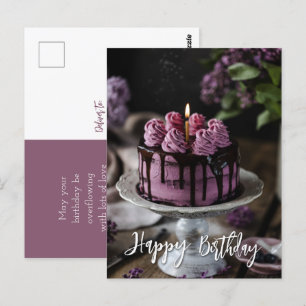 Elegant Lilac Cake Birthday Greeting Postcard