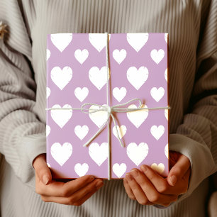Elegant Lilac Chic Cracked White Valentine Hearts Wrapping Paper