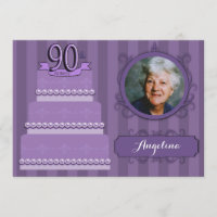 Elegant Lilac Damask 90th Birthday Photo Invite