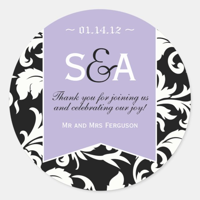 Elegant Lilac Damask Favour Stickers (Front)