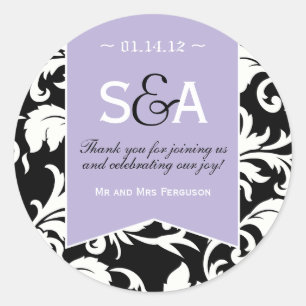Elegant Lilac Damask Favour Stickers