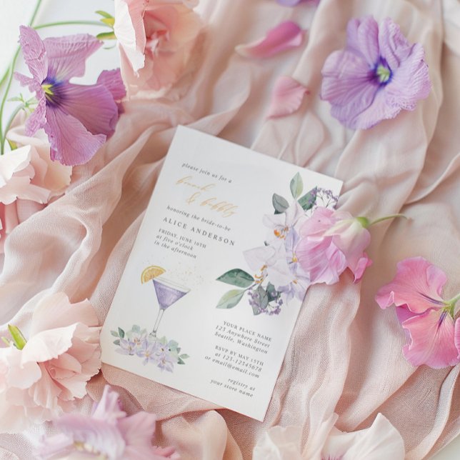 Elegant Lilac Floral Brunch & Bubbly Bridal Shower Invitation (Elegant Lilac Floral Brunch & Bubbly Bridal Shower Invitation)