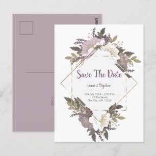 Elegant Lilac flower save the date postcard