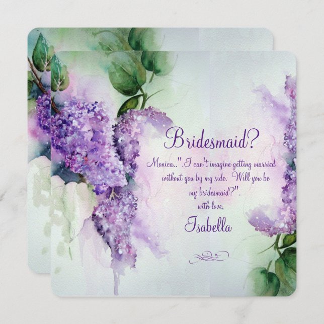 Elegant Lilac Flowers Bridesmaid Request Card (Front/Back)