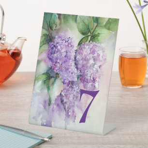 Elegant Lilac Flowers Table Number  Pedestal Sign