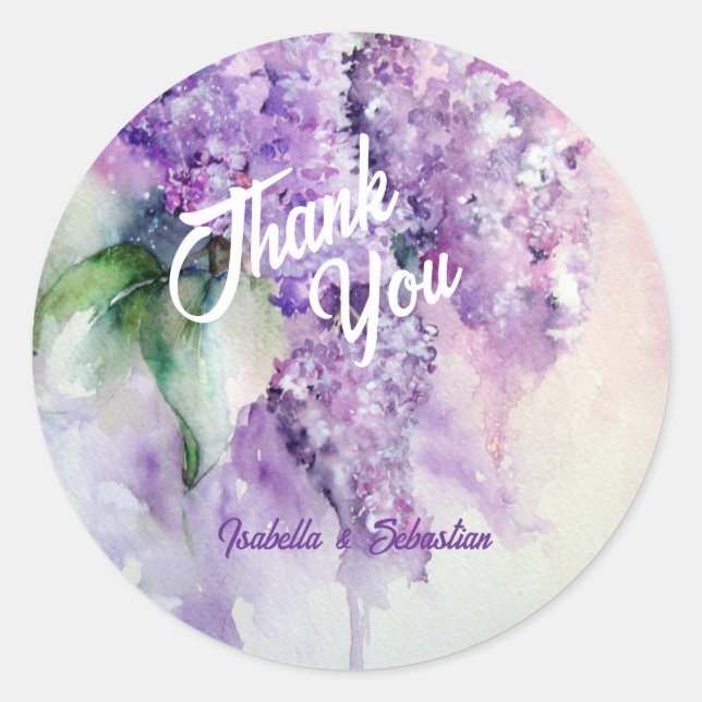 Elegant Lilac Flowers Wedding  Classic Round Sticker (Front)