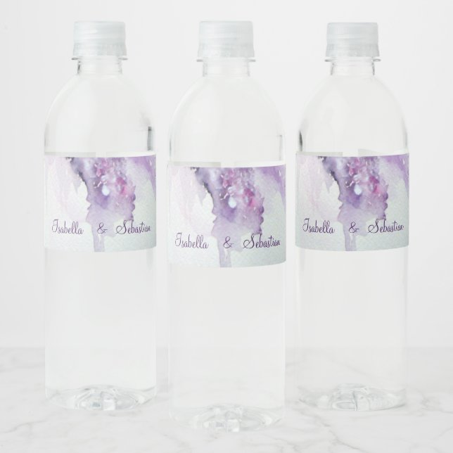 Elegant Lilac Flowers Wedding  Water Bottle Label (Bottles)