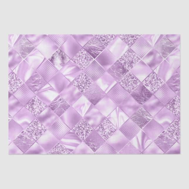 Elegant Lilac Glitter Diamond Lattice Pattern Tissue Paper (Front)