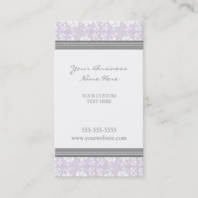 Elegant Lilac Grey Damask Business Cards (Front)