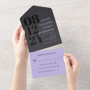 Elegant Lilac & Grey Typography Wedding All In One Invitation