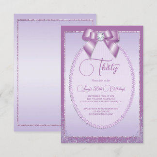 Elegant Lilac Jewel Bow & Glitter Birthday Invitation