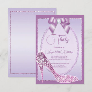 Elegant Lilac Jewel Bow & Stiletto Birthday Invitation