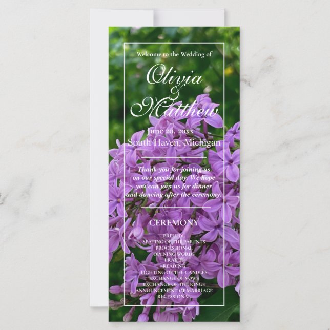 Élégant Lilac lavande fleurie Programme de mariage (Devant)