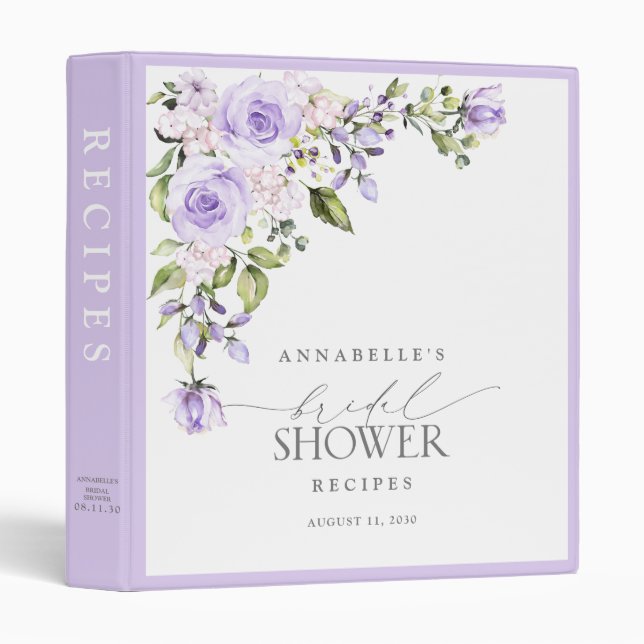 Elegant Lilac Lavender Floral Bridal Shower Recipe Binder (Front/Spine)