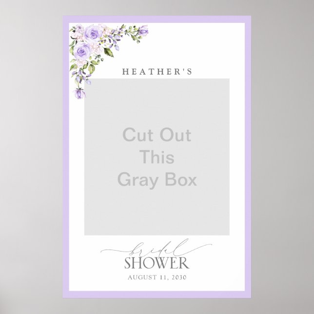 Elegant Lilac Lavender Floral Shower Photo Booth Poster (Front)