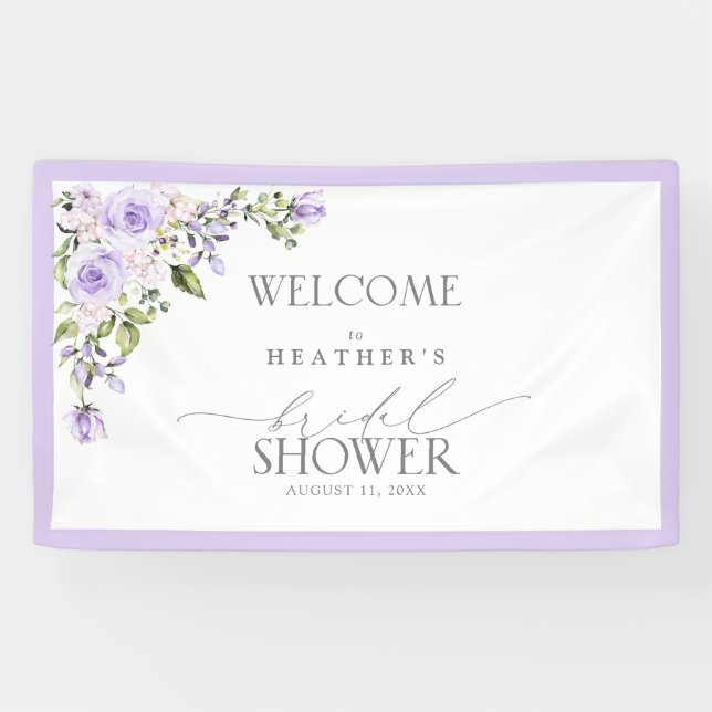Elegant Lilac Lavender Floral Shower Welcome Banner (Horizontal)