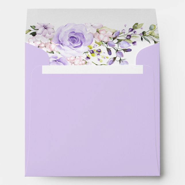 Elegant Lilac Lavender Floral Watercolor Square Envelope (Back (Bottom))