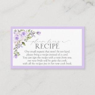 Elegant Lilac Lavender Please Bring A Recipe Enclosure Card
