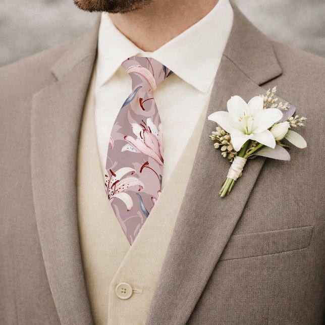 Elegant Lilac Lily Floral Wedding Tie (Creator Uploaded)
