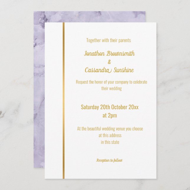 ELEGANT LILAC MARBLE GOLD WEDDING  INVITATION (Front/Back)