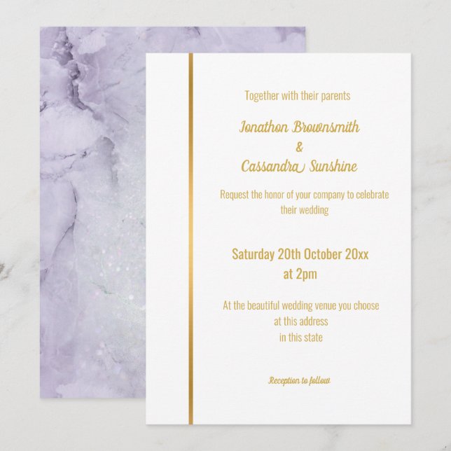 ÉLÉGANT LILAC MARBLE OR FAIRE-PART DE MARIAGE (Devant / Derrière)