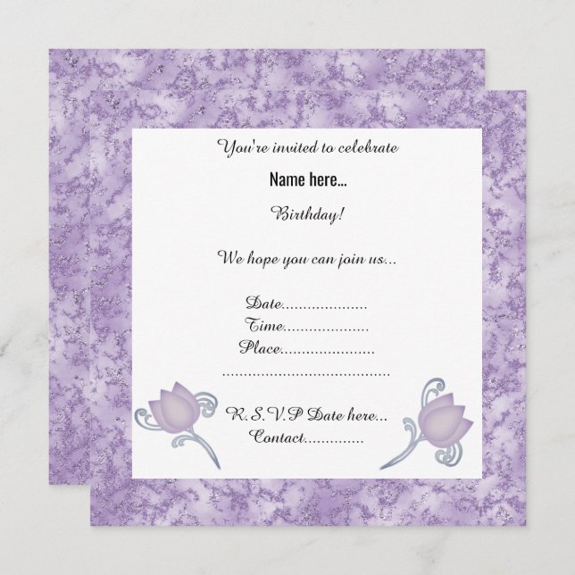 ELEGANT LILAC MARBLE TULIP PARTY INVITATION (Front/Back)