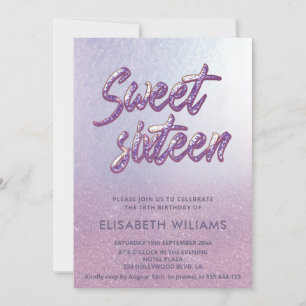 Elegant lilac minimalist chic glitter calligraphy invitation
