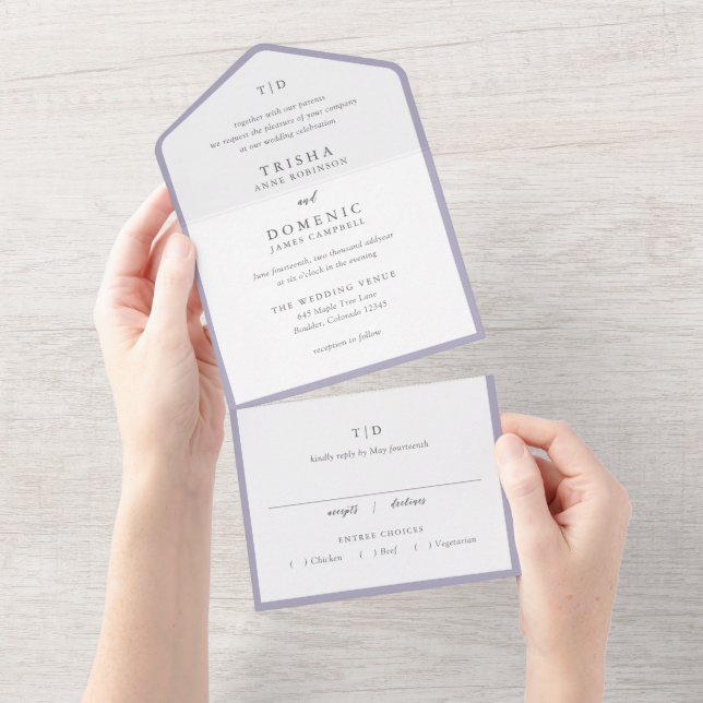 Elegant Lilac Monogram Modern Wedding All In One Invitation (Tearaway)