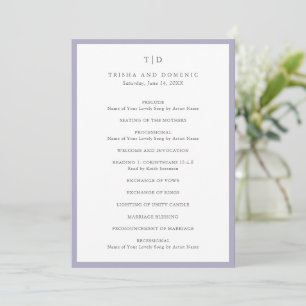 Elegant Lilac Monogram Modern Wedding Program