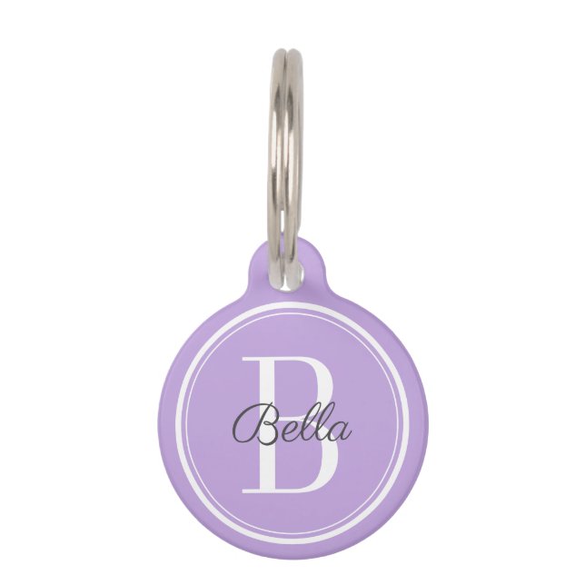 Elegant Lilac Monogram Pet Tag (Front)