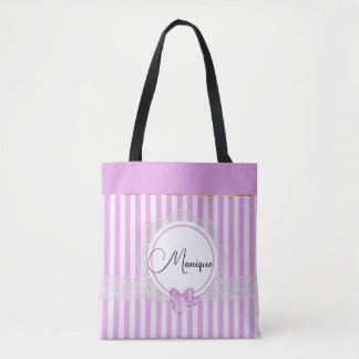 Elegant Lilac Motif with Faux Lace Tote Bag