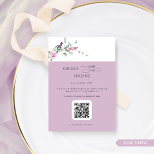Elegant Lilac Pastel Floral RSVP Online, QR Code Enclosure Card