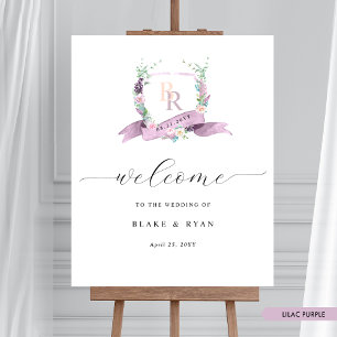 Elegant Lilac Pastel Monogram Wedding Welcome Sign