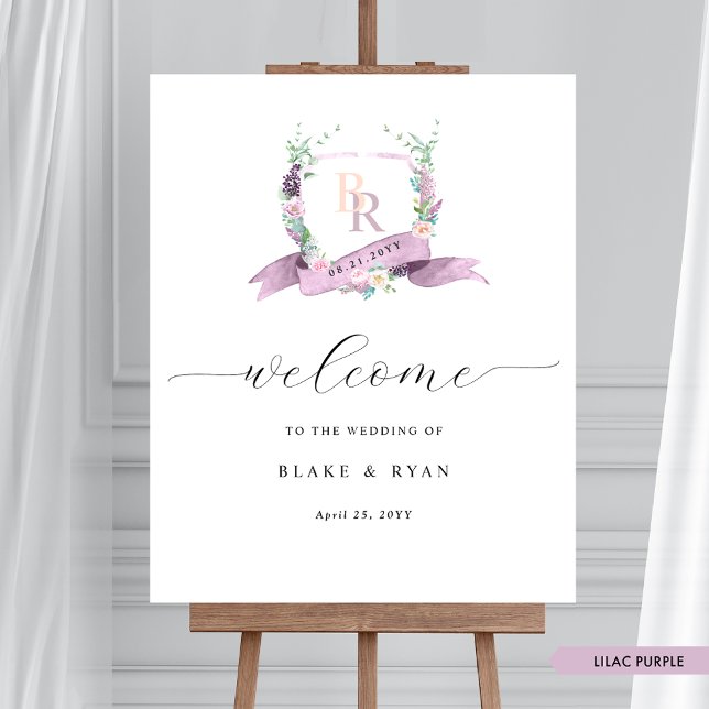 Elegant Lilac Pastel Monogram Wedding Welcome Sign (Creator Uploaded)