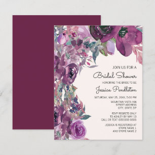 Elegant Lilac Plum Purple Floral Bridal Shower Invitation