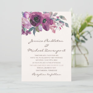 Elegant Lilac Plum Purple Floral Script Wedding Invitation