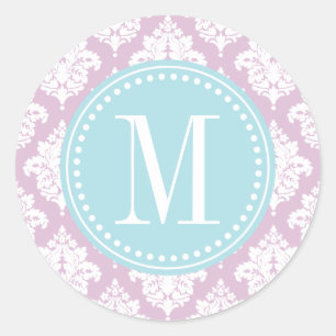 Elegant Lilac Purple Damask Personalized Classic Round Sticker