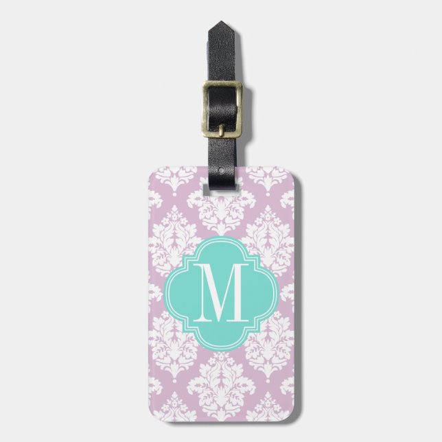 Elegant Lilac Purple Damask Personalized Luggage Tag (Front Vertical)