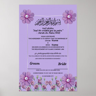 Elegant Lilac Purple Floral Pearl Islamic Nikah Poster
