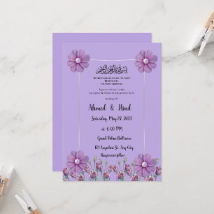 Elegant Lilac Purple Floral Pearl Wedding Invitation