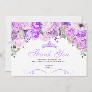 Elegant Lilac Purple Floral Quinceanera Thank You Card