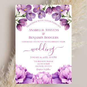  Elegant Lilac Purple Floral with QR code Wedding Invitation