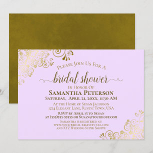 Elegant Lilac Purple & Gold Lace Bridal Shower Invitation