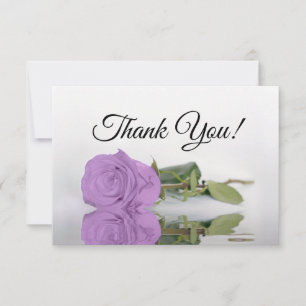 Elegant Lilac Purple Mirrored Rose Simple Wedding Thank You Card