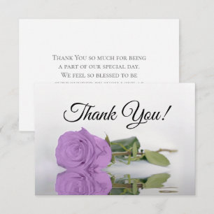 Elegant Lilac Purple Mirrored Rose Simple Wedding Thank You Card
