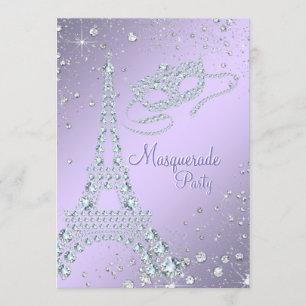 Elegant Lilac Purple Paris Masquerade Party Invitation