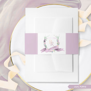 Elegant Lilac Purple Pastel Monogrammed Wedding Invitation Belly Band
