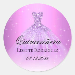 Elegant Lilac Purple Personalized Quinceanera Classic Round Sticker